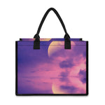 Purple Sky And Full Moon Print Canvas Tote Bag