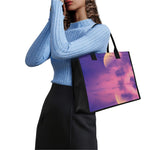 Purple Sky And Full Moon Print Canvas Tote Bag