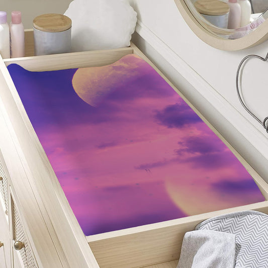 Purple Sky And Full Moon Print Changing Pad Cover