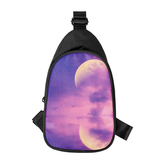 Purple Sky And Full Moon Print Chest Bag