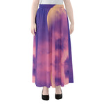 Purple Sky And Full Moon Print Chiffon Maxi Skirt