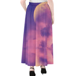 Purple Sky And Full Moon Print Chiffon Maxi Skirt