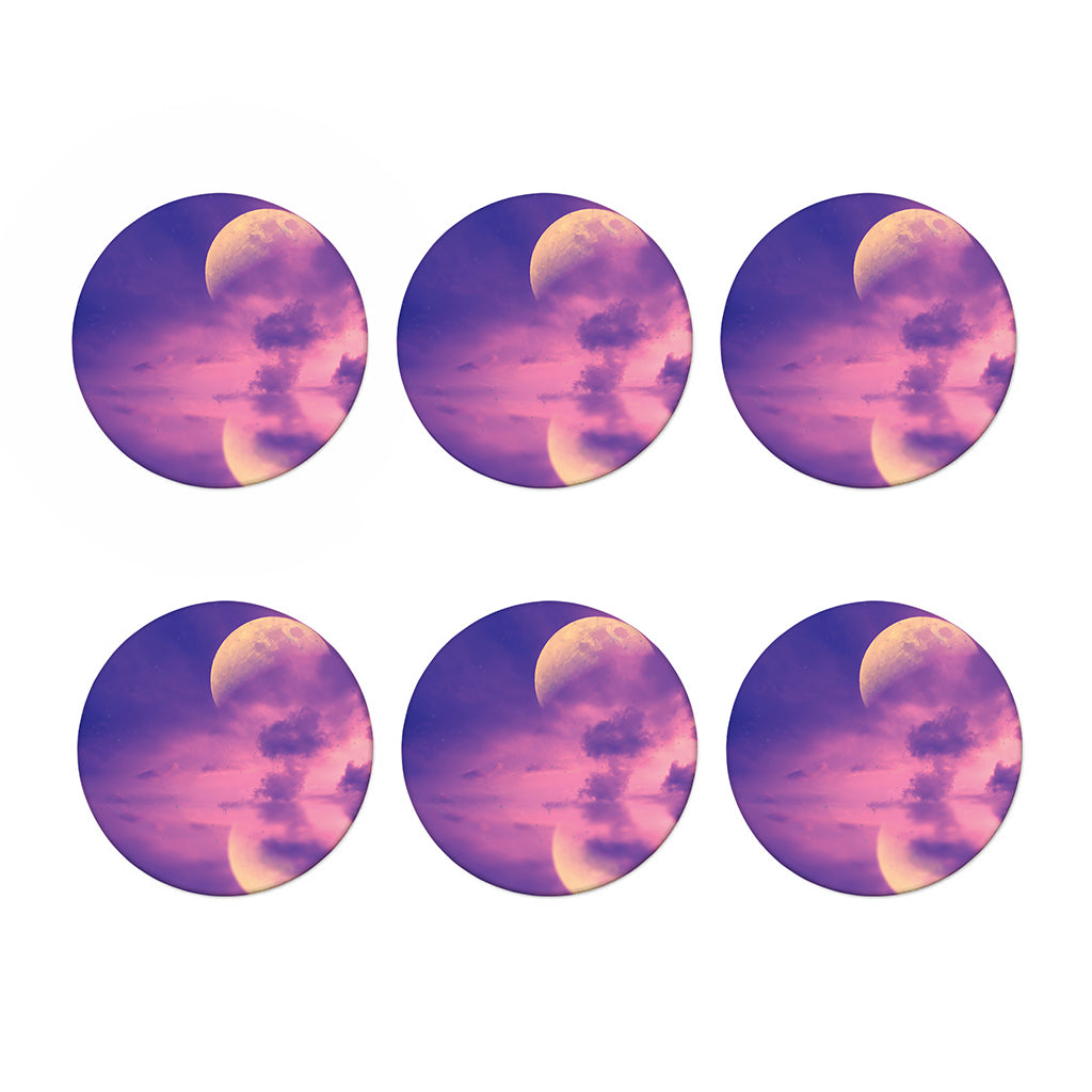 Purple Sky And Full Moon Print Coaster Set