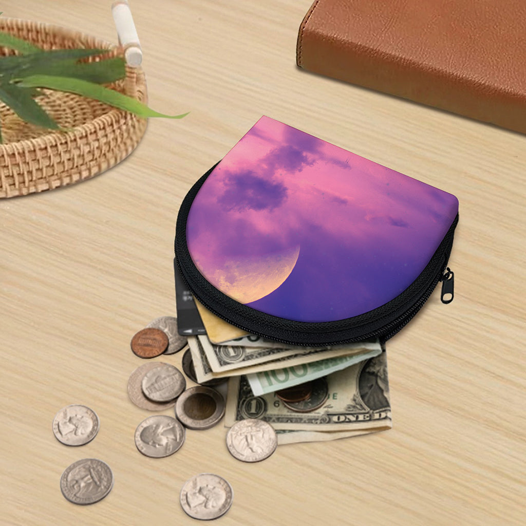 Purple Sky And Full Moon Print Coin Purse