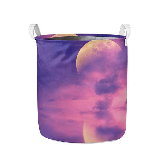 Purple Sky And Full Moon Print Collapsible Laundry Basket