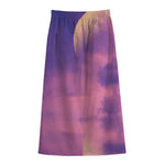 Purple Sky And Full Moon Print Cotton Front Slit Maxi Skirt
