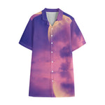 Purple Sky And Full Moon Print Cotton Hawaiian Shirt