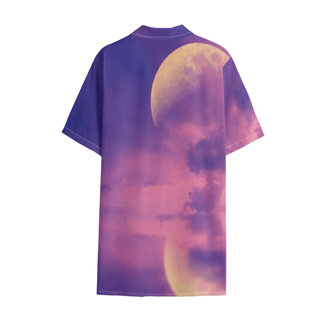 Purple Sky And Full Moon Print Cotton Hawaiian Shirt