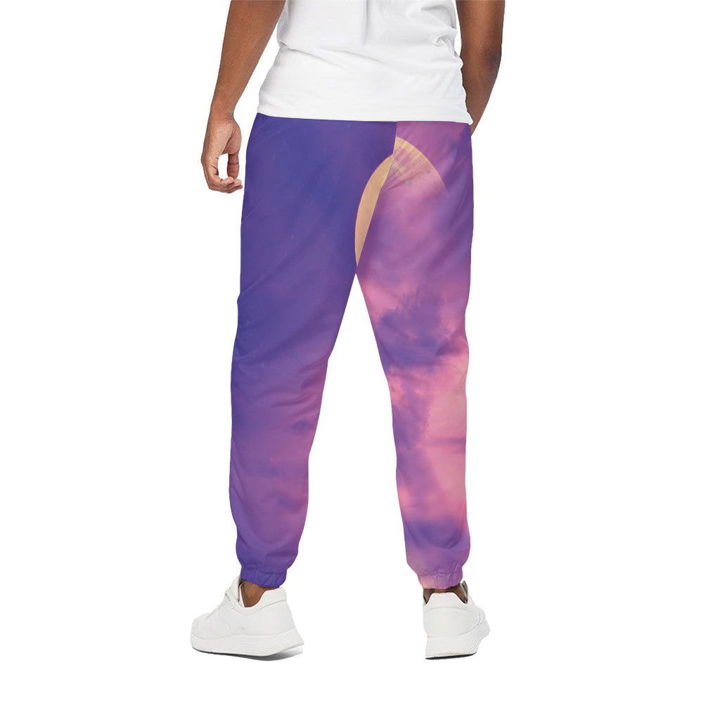 Purple Sky And Full Moon Print Cotton Pants