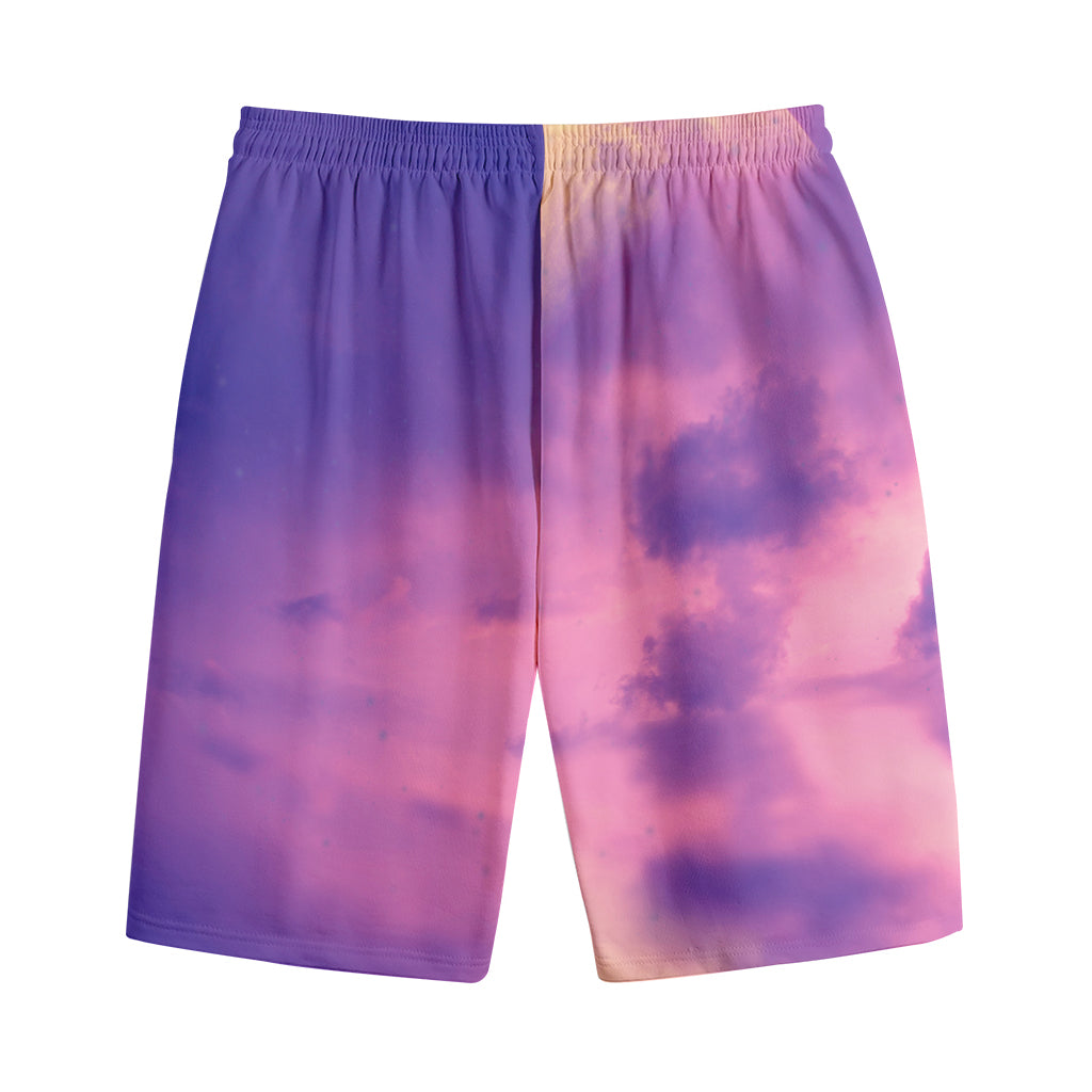Purple Sky And Full Moon Print Cotton Shorts