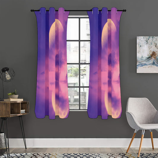 Purple Sky And Full Moon Print Curtain
