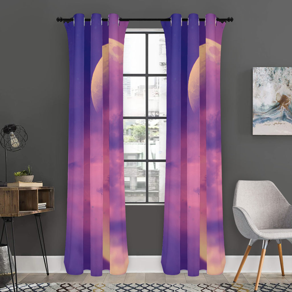 Purple Sky And Full Moon Print Curtain