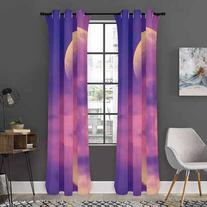Purple Sky And Full Moon Print Curtain