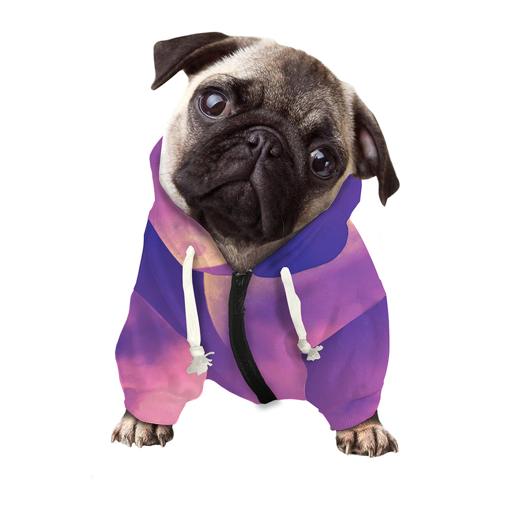 Purple Sky And Full Moon Print Dog Zip Up Hoodie
