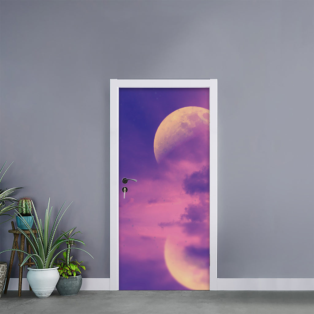 Purple Sky And Full Moon Print Door Sticker