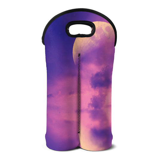 Purple Sky And Full Moon Print Double Neoprene Wine Tote