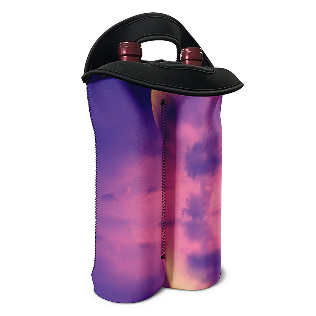 Purple Sky And Full Moon Print Double Neoprene Wine Tote