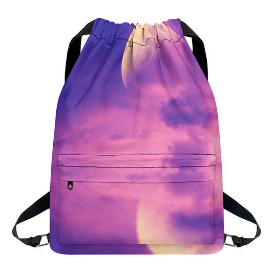 Purple Sky And Full Moon Print Drawstring Backpack