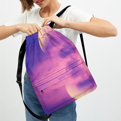Purple Sky And Full Moon Print Drawstring Backpack