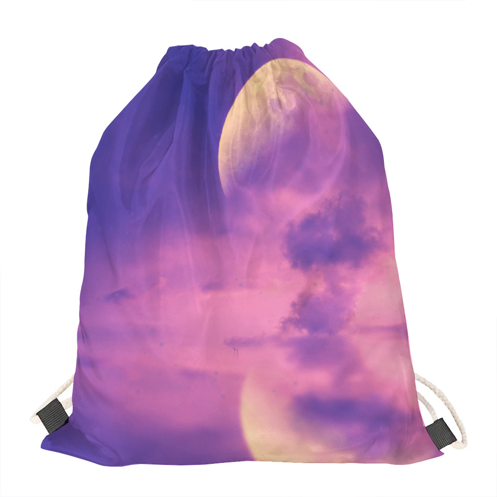 Purple Sky And Full Moon Print Drawstring Bag