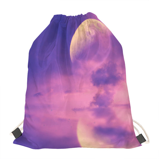 Purple Sky And Full Moon Print Drawstring Bag
