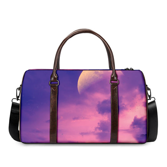 Purple Sky And Full Moon Print Duffle Bag