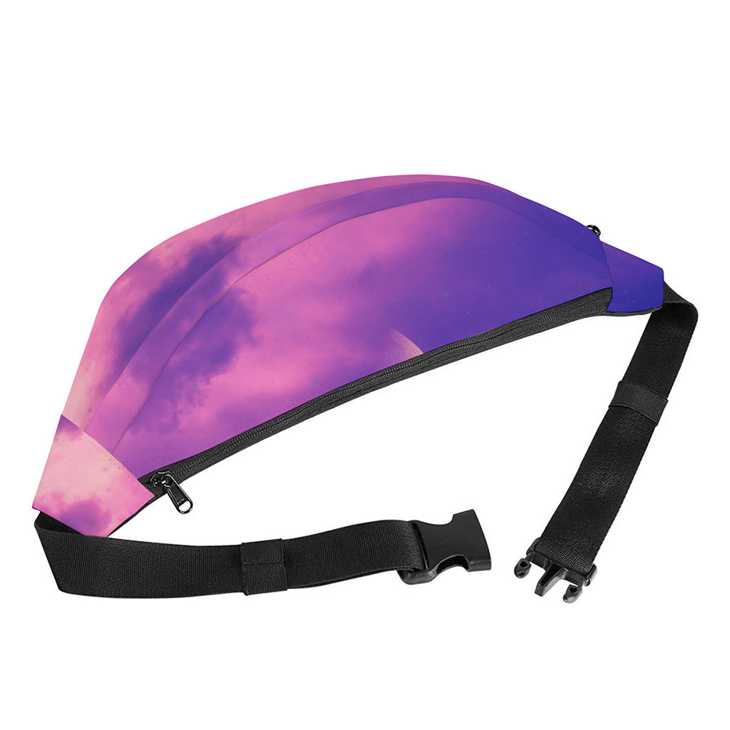 Purple Sky And Full Moon Print Fanny Pack