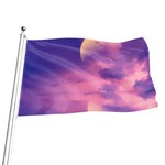 Purple Sky And Full Moon Print Flag