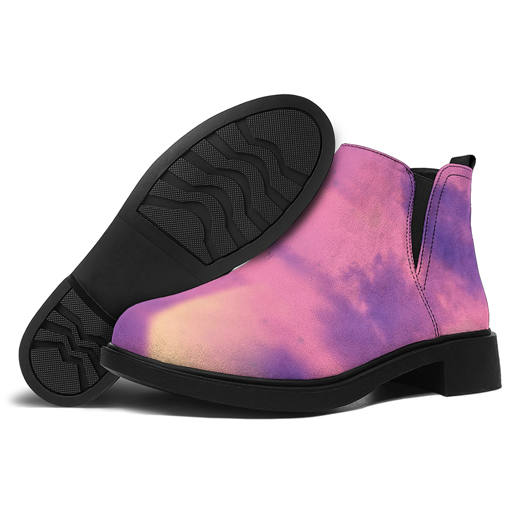Purple Sky And Full Moon Print Flat Ankle Boots