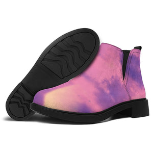 Purple Sky And Full Moon Print Flat Ankle Boots