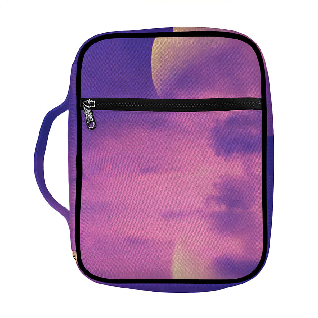 Purple Sky And Full Moon Print Front Pocket Bible Bag