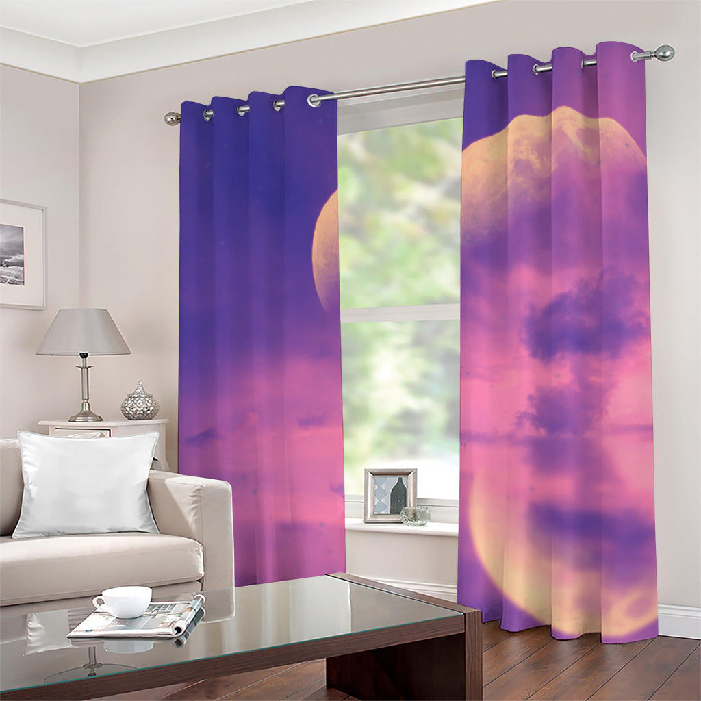 Purple Sky And Full Moon Print Grommet Curtains