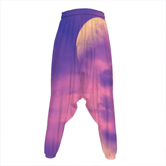 Purple Sky And Full Moon Print Hammer Pants
