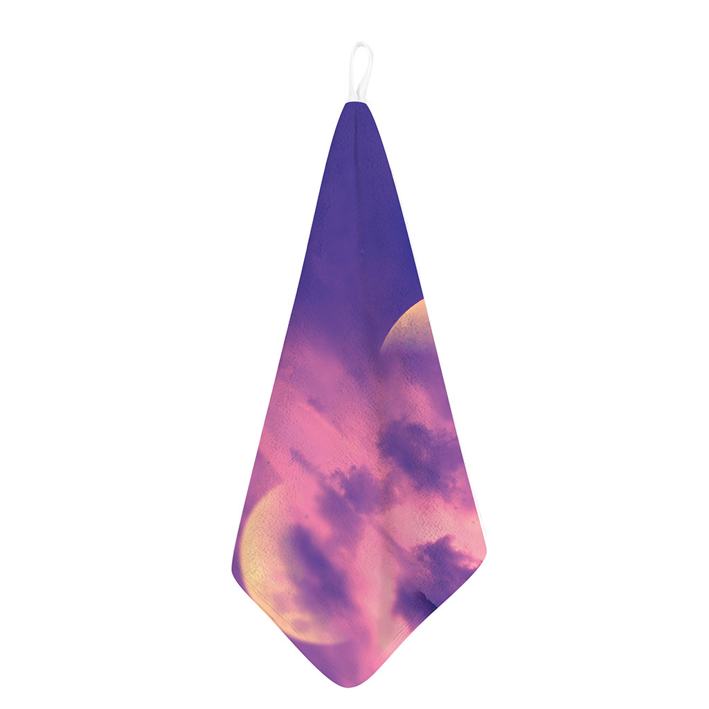 Purple Sky And Full Moon Print Hand Towel