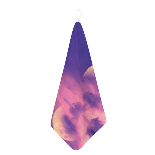 Purple Sky And Full Moon Print Hand Towel