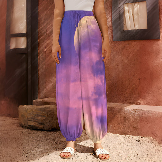Purple Sky And Full Moon Print Harem Pants