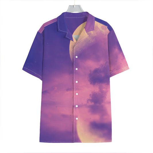Purple Sky And Full Moon Print Hawaiian Shirt