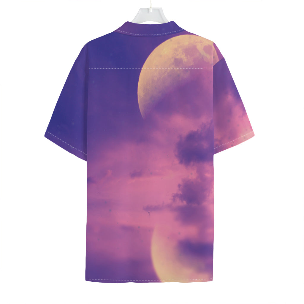 Purple Sky And Full Moon Print Hawaiian Shirt