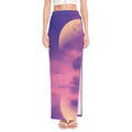 Purple Sky And Full Moon Print High Slit Maxi Skirt