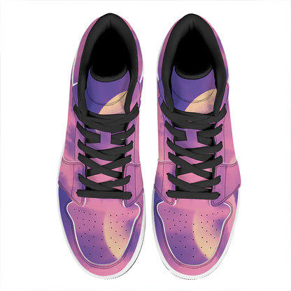 Purple Sky And Full Moon Print High Top Leather Sneakers