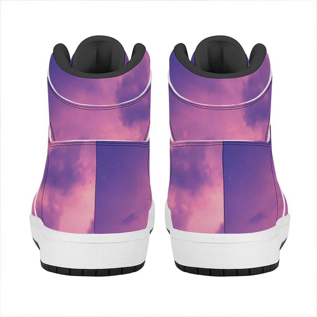 Purple Sky And Full Moon Print High Top Leather Sneakers