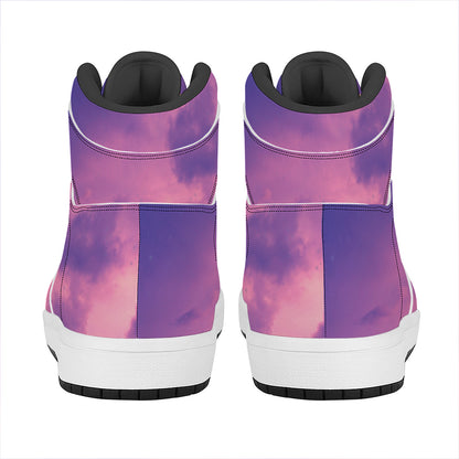 Purple Sky And Full Moon Print High Top Leather Sneakers