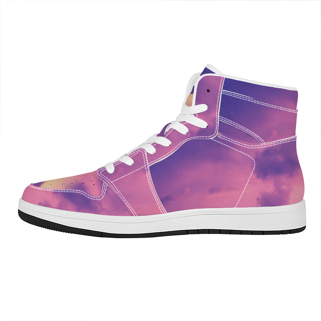 Purple Sky And Full Moon Print High Top Leather Sneakers