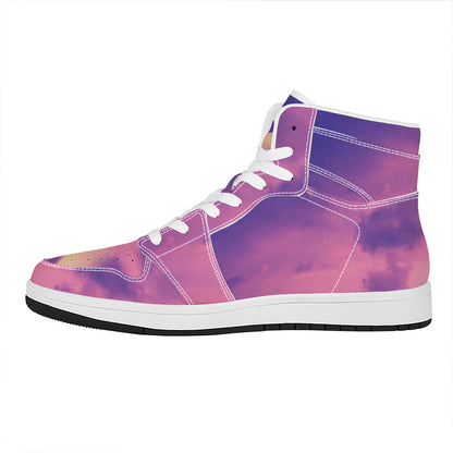 Purple Sky And Full Moon Print High Top Leather Sneakers