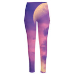 Purple Sky And Full Moon Print High-Waisted Pocket Leggings