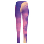 Purple Sky And Full Moon Print High-Waisted Pocket Leggings