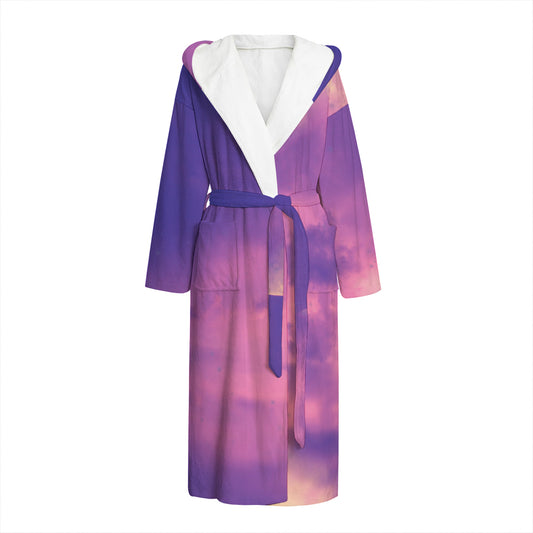Purple Sky And Full Moon Print Hooded Bathrobe