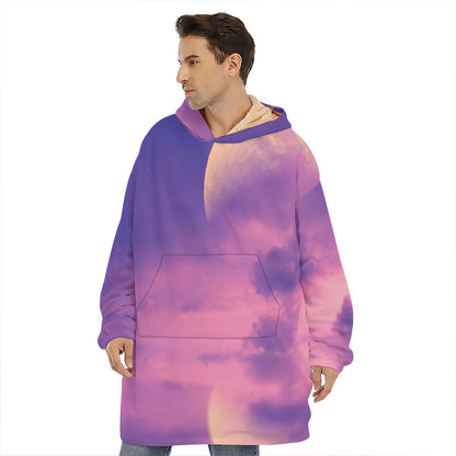 Purple Sky And Full Moon Print Hoodie Blanket