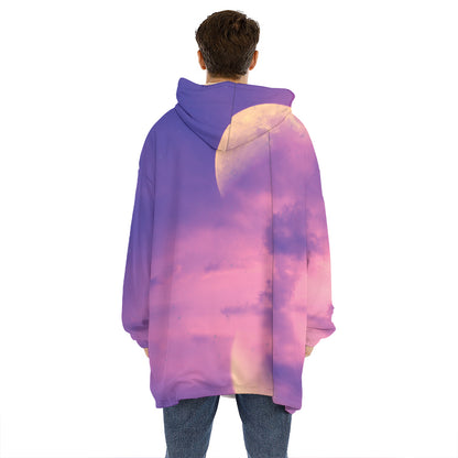 Purple Sky And Full Moon Print Hoodie Blanket
