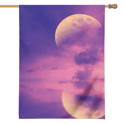 Purple Sky And Full Moon Print House Flag